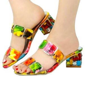 Cute Shoes By Fashion with Bright Colors and Gem slanted Heels Size 9